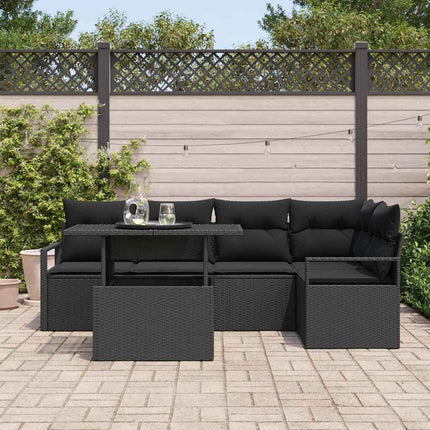 Havesofa Sæt med opbevaring 6 pcs Sort Poly rattan