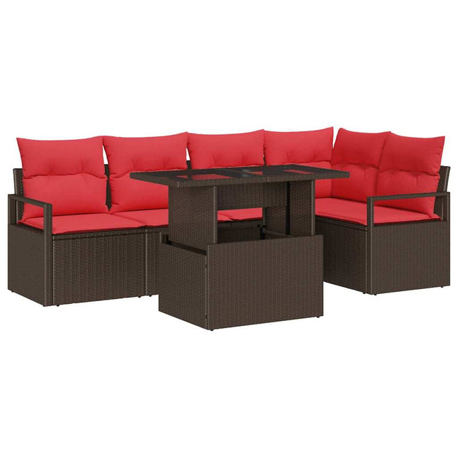 Havesofa Sæt 6 stk. Brun Poly rattan