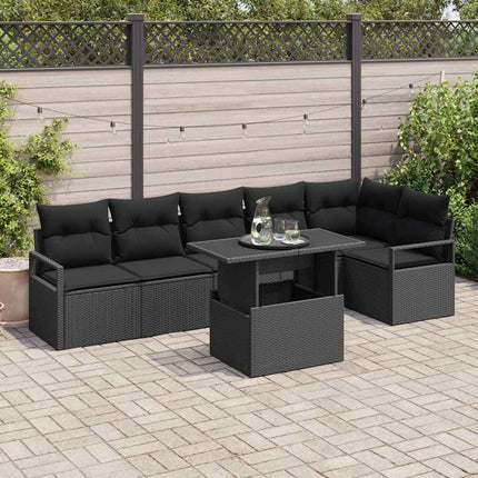 Havesofa Sæt 7 stk. Sort Poly rattan