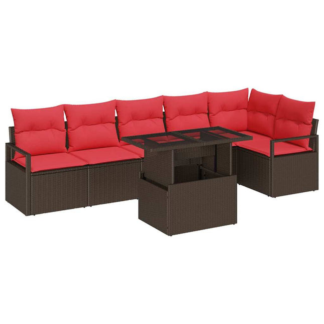 Havesofa Sæt 7 stk. Brun Poly rattan