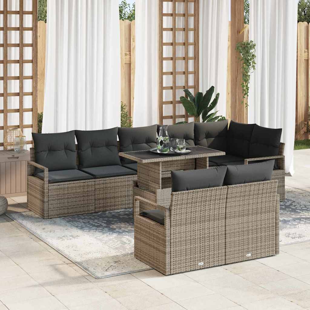 Havesofa Sæt med pude med opbevaring 9 pcs Grå Poly rattan