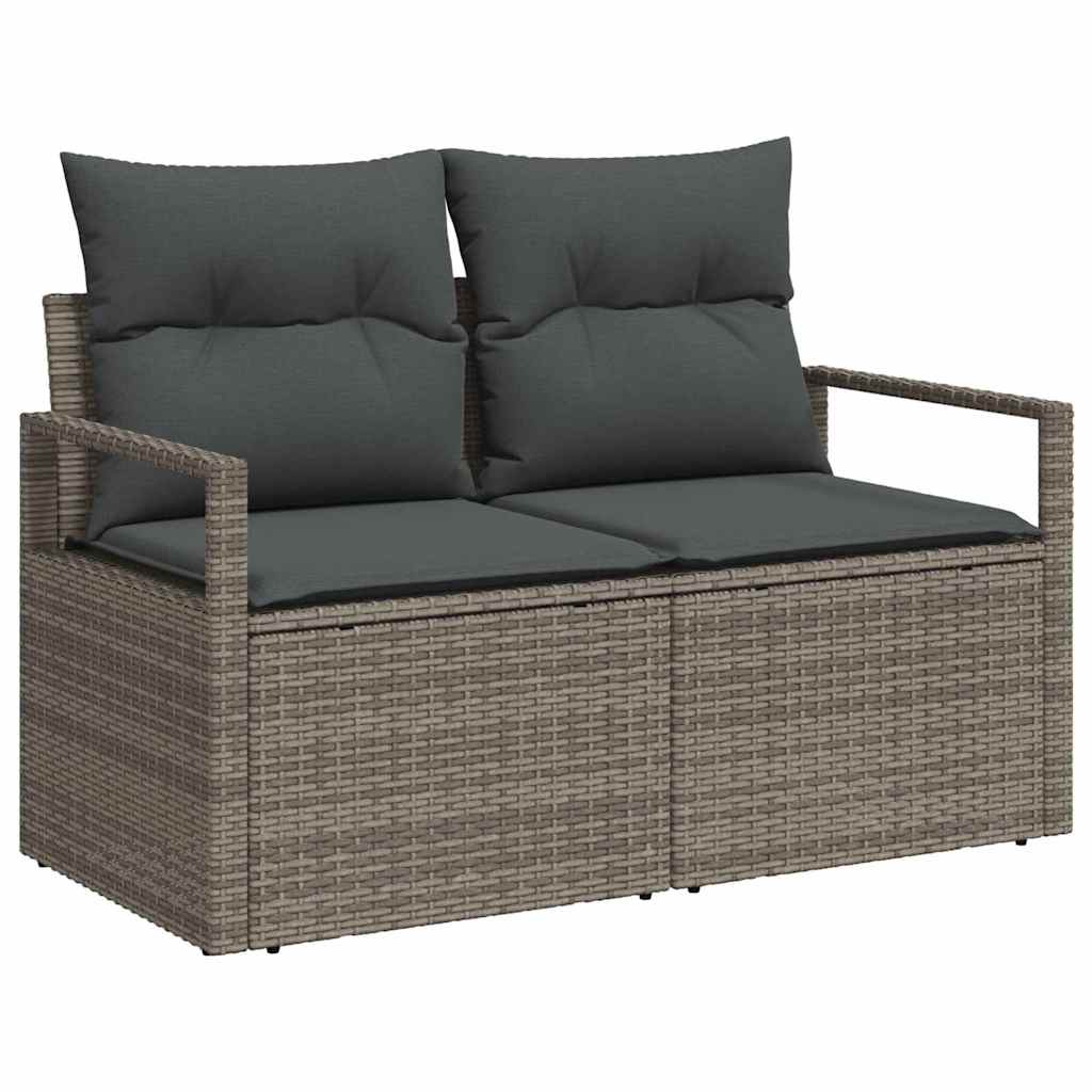 Havesofa Sæt med pude med opbevaring 9 pcs Grå Poly rattan
