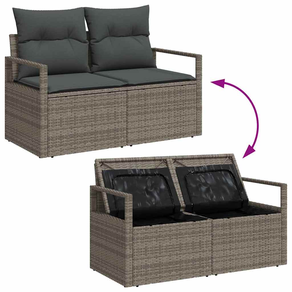 Havesofa Sæt med pude med opbevaring 9 pcs Grå Poly rattan