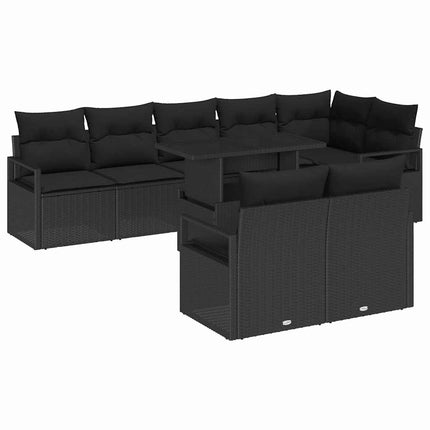 Havesofa Sæt med opbevaring 9 pcs Sort Poly rattan