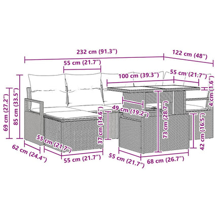 Havesofa Sæt 7 stk. Brun Poly rattan