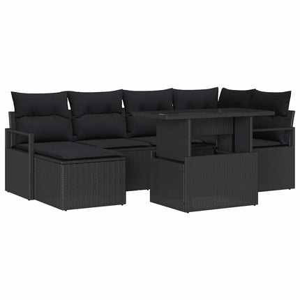 Havesofa Sæt med opbevaring 7 pcs Sort Poly rattan