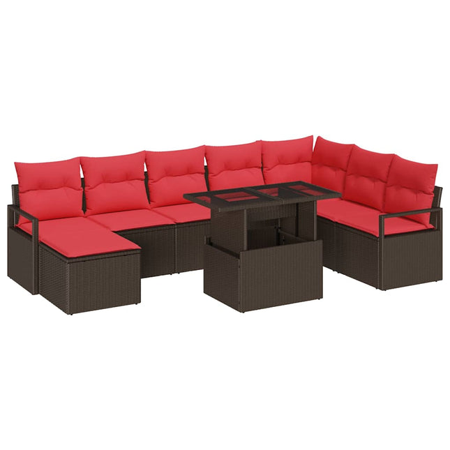 Havesofa Sæt 9 stk. Brun Poly rattan