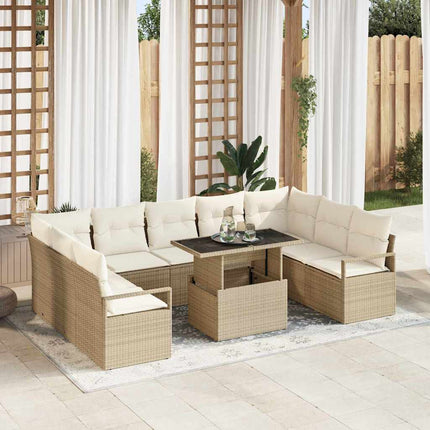 Havesofa Sæt 10 stk. Beige Poly rattan