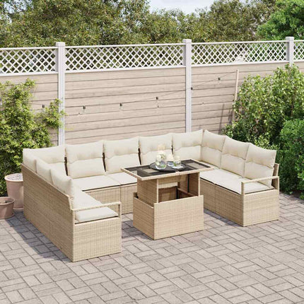 Havesofa Sæt 10 stk. Beige Poly rattan