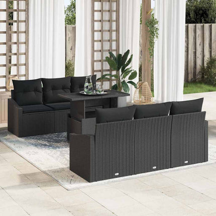 Havesofa Sæt med pude med opbevaring 7 pcs Sort polyrattan