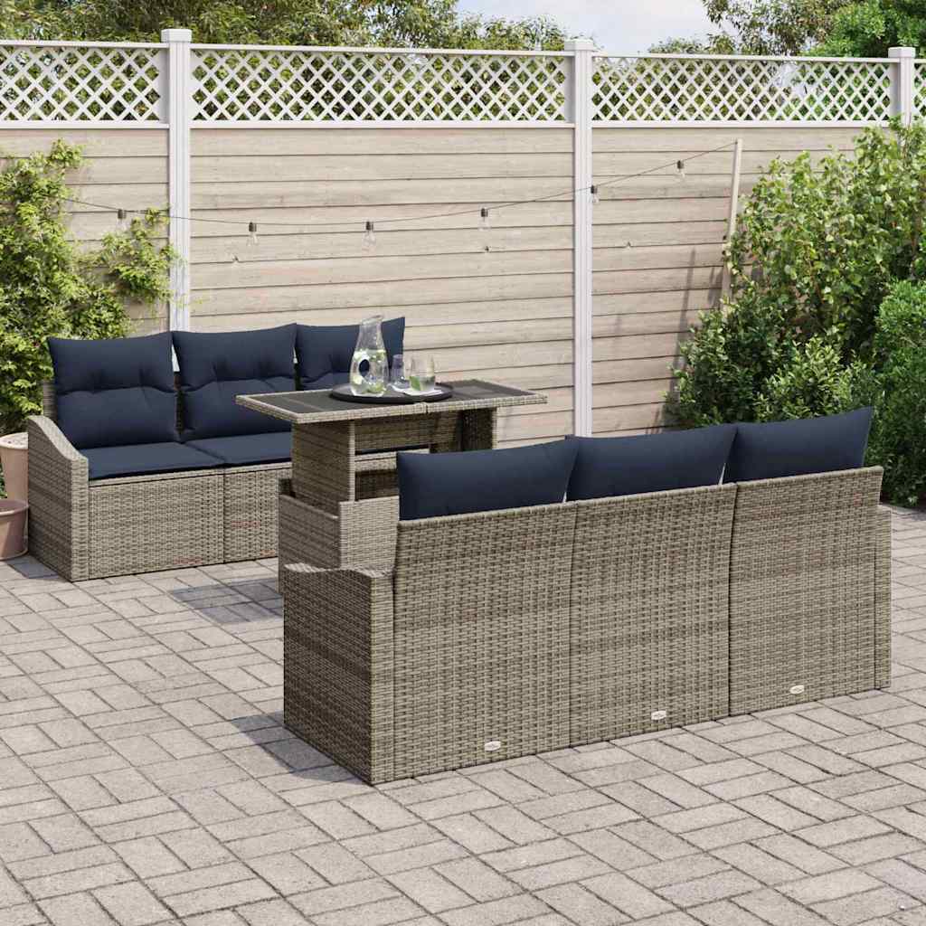 Havesofa Sæt med pude med opbevaring 7 pcs Grå polyrattan
