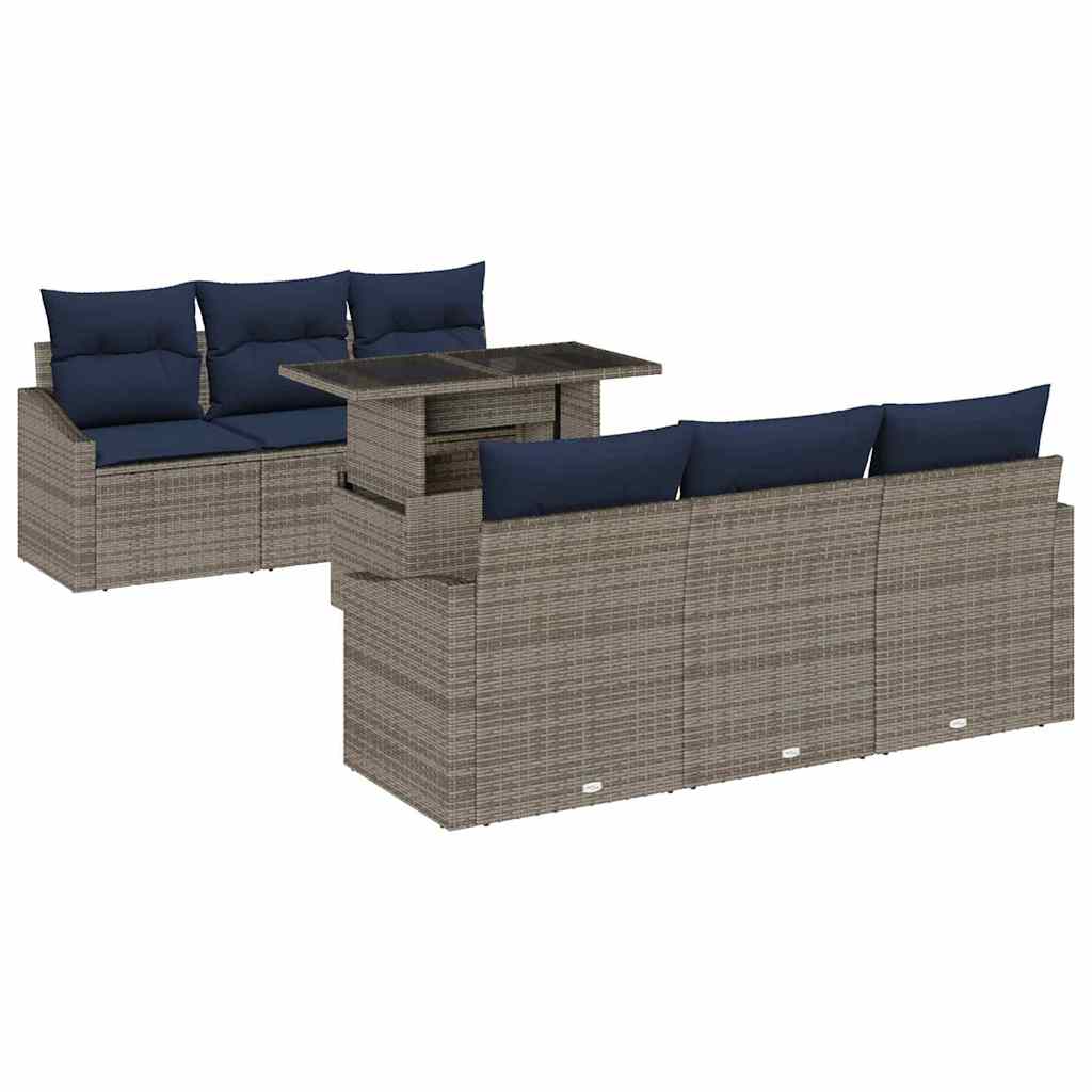 Havesofa Sæt med pude med opbevaring 7 pcs Grå polyrattan