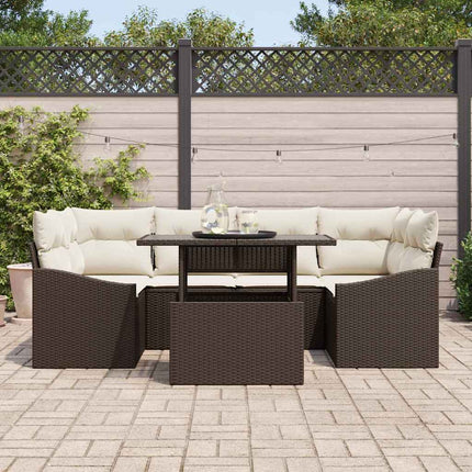 Havesofa Sæt med opbevaring 7 pcs Brun Poly rattan