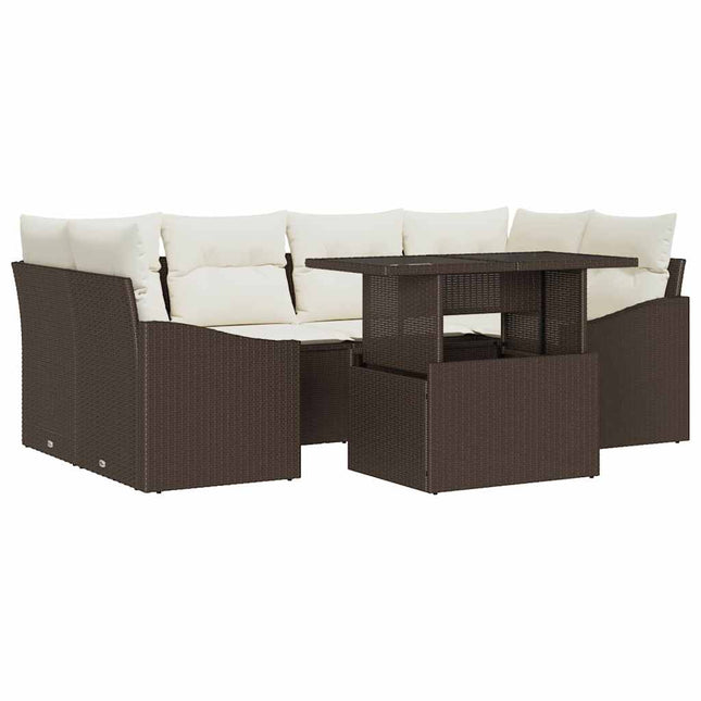 Havesofa Sæt 7 stk. Brun polyrattan