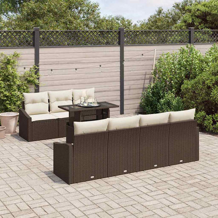 Havesofa Sæt med pude med opbevaring 8 pcs Brun polyrattan