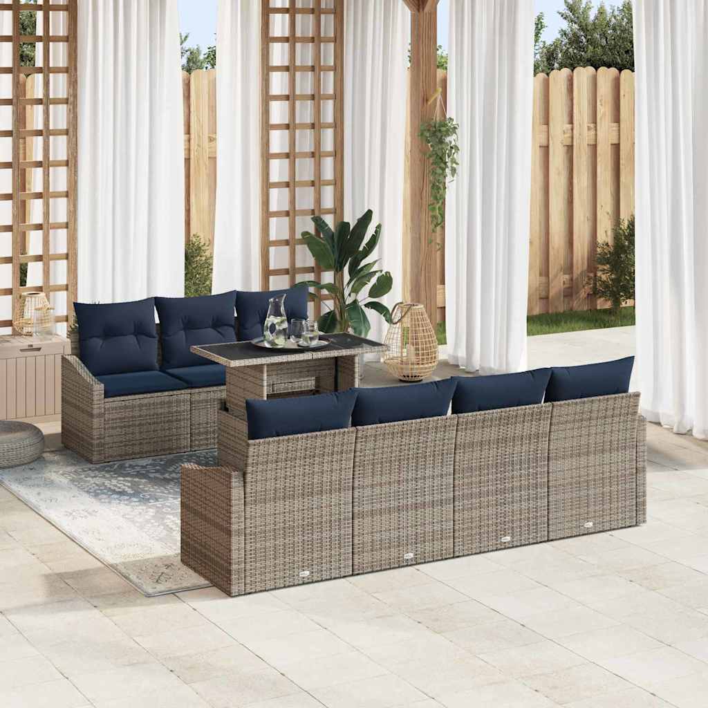 Havesofa Sæt med pude med opbevaring 8 pcs Grå polyrattan