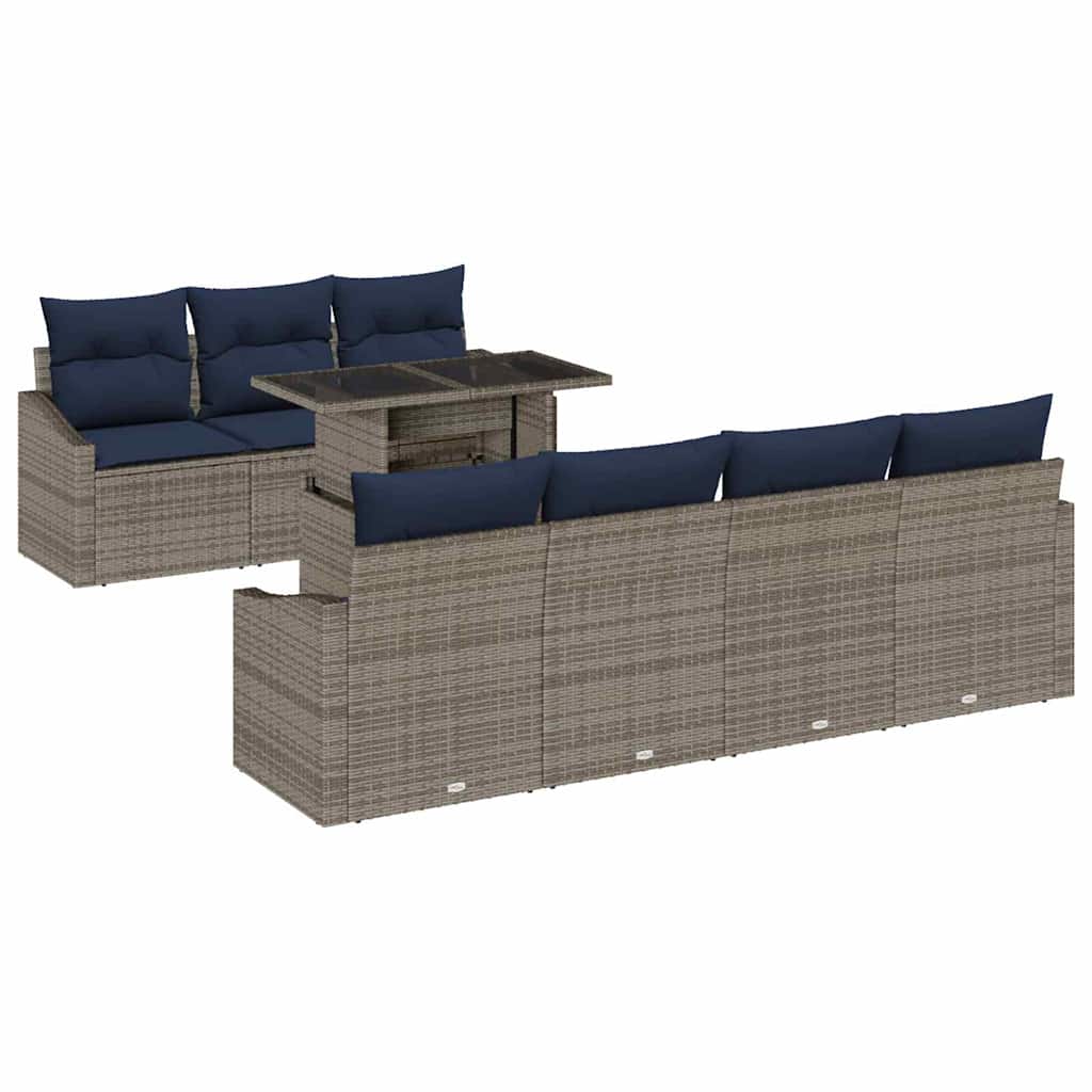 Havesofa Sæt med pude med opbevaring 8 pcs Grå polyrattan