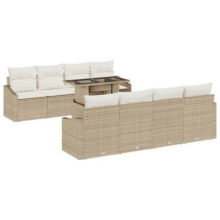 Havesofa Sæt 9 stk. Beige polyrattan