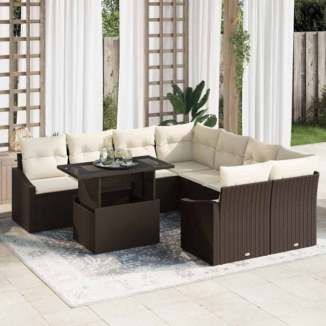 Havesofa Sæt 9 stk. Brun polyrattan