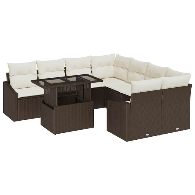 Havesofa Sæt 9 stk. Brun polyrattan