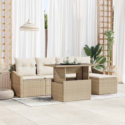 Havesofa Sæt 6 stk. Beige og creme polyrattan