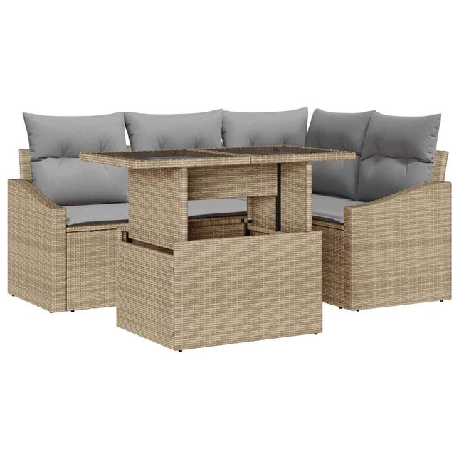 Havesofa Sæt med pude med opbevaring 5 pcs Beige og lys grå