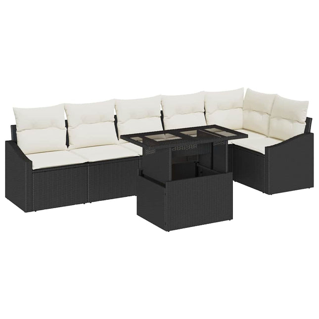 Havesofa Sæt med pude med opbevaring 7 pcs Sort og Cream