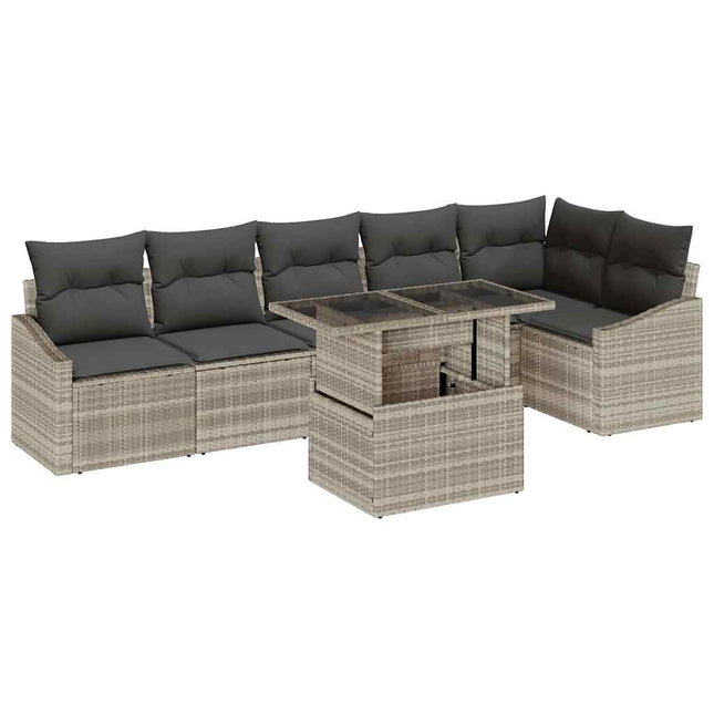 Havesofa Sæt med pude med opbevaring 7 pcs Lysegrå og mørkegrå