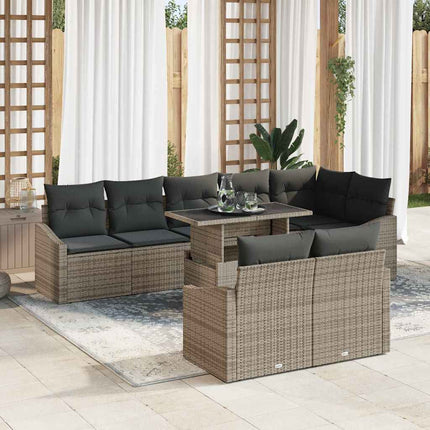 Havesofa Sæt 9 stk. Grå polyrattan, Pulverlakeret stål