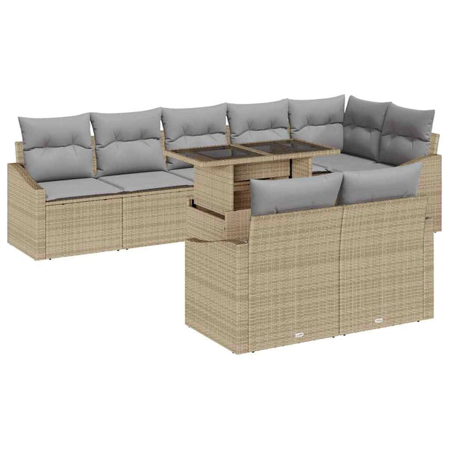 Havesofa Sæt med pude med opbevaring 9 pcs Beige og lys grå
