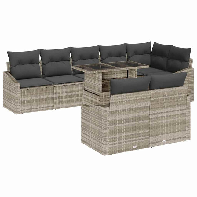 Havesofa Sæt med pude med opbevaring 9 pcs Lysegrå og mørkegrå