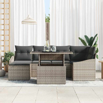 Havesofa Sæt 7 stk. Grå polyrattan, Pulverlakeret stål