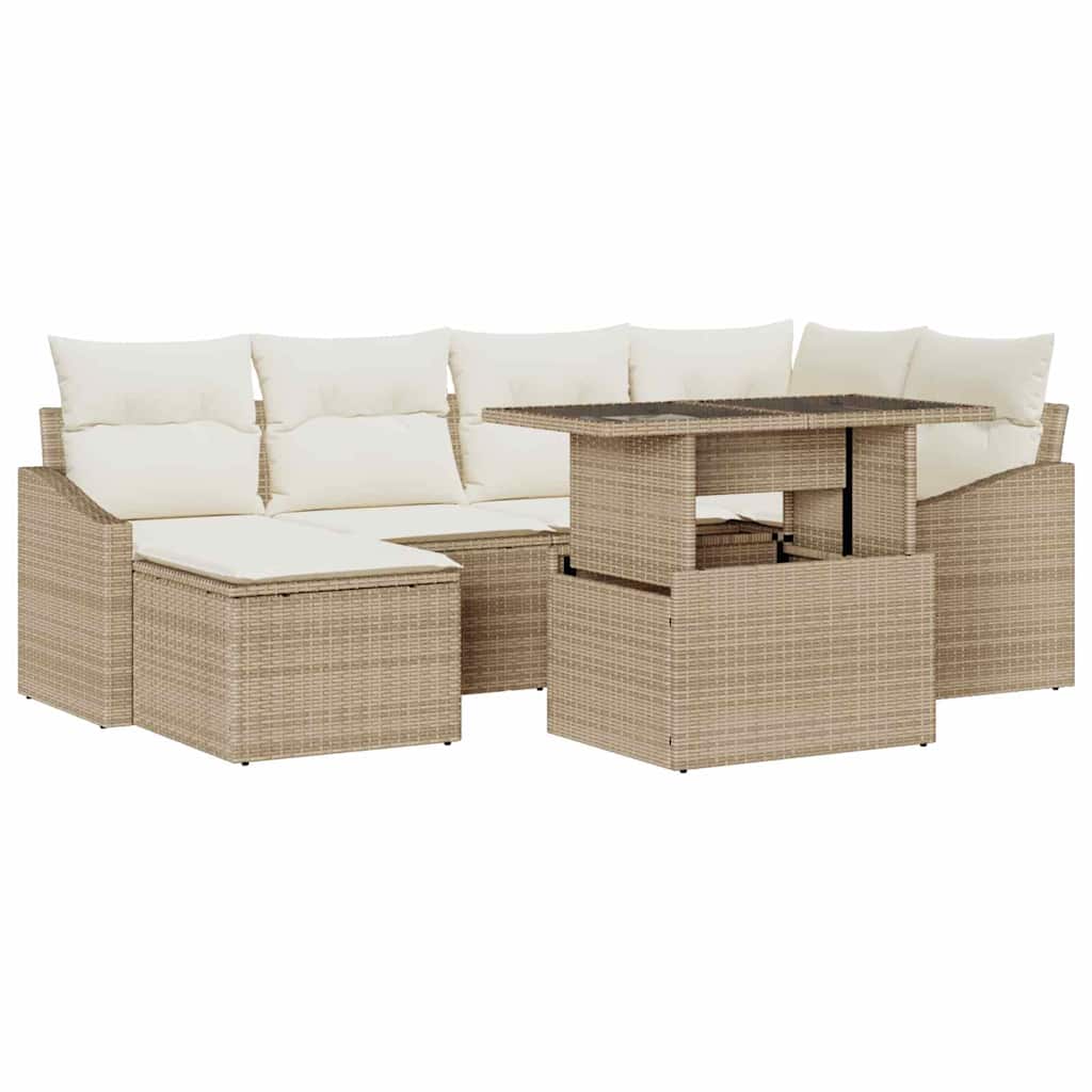 Havesofa Sæt med pude med opbevaring 7 pcs Beige og creme