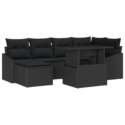 Havesofa Sæt 7 stk. Sort polyrattan, Pulverlakeret stål