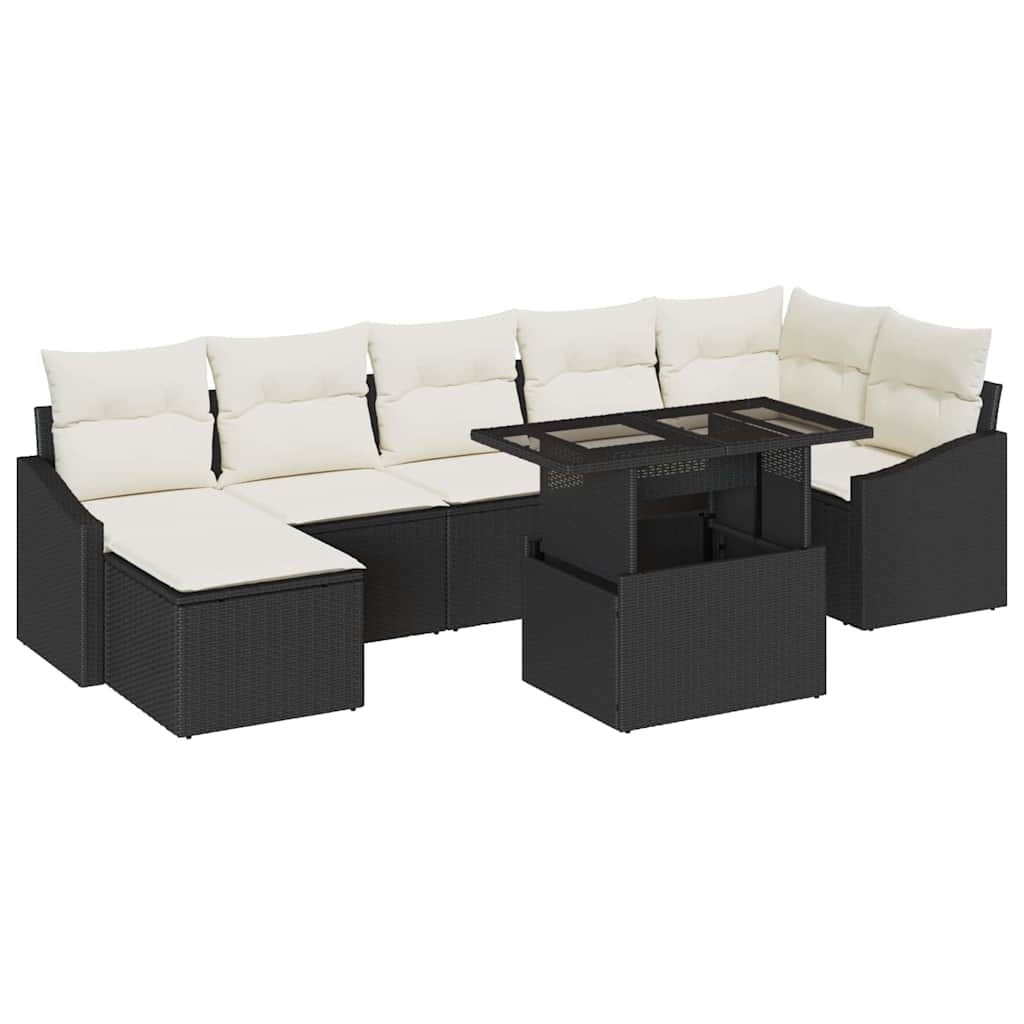 Havesofa Sæt med pude med opbevaring 8 pcs Sort og Cream