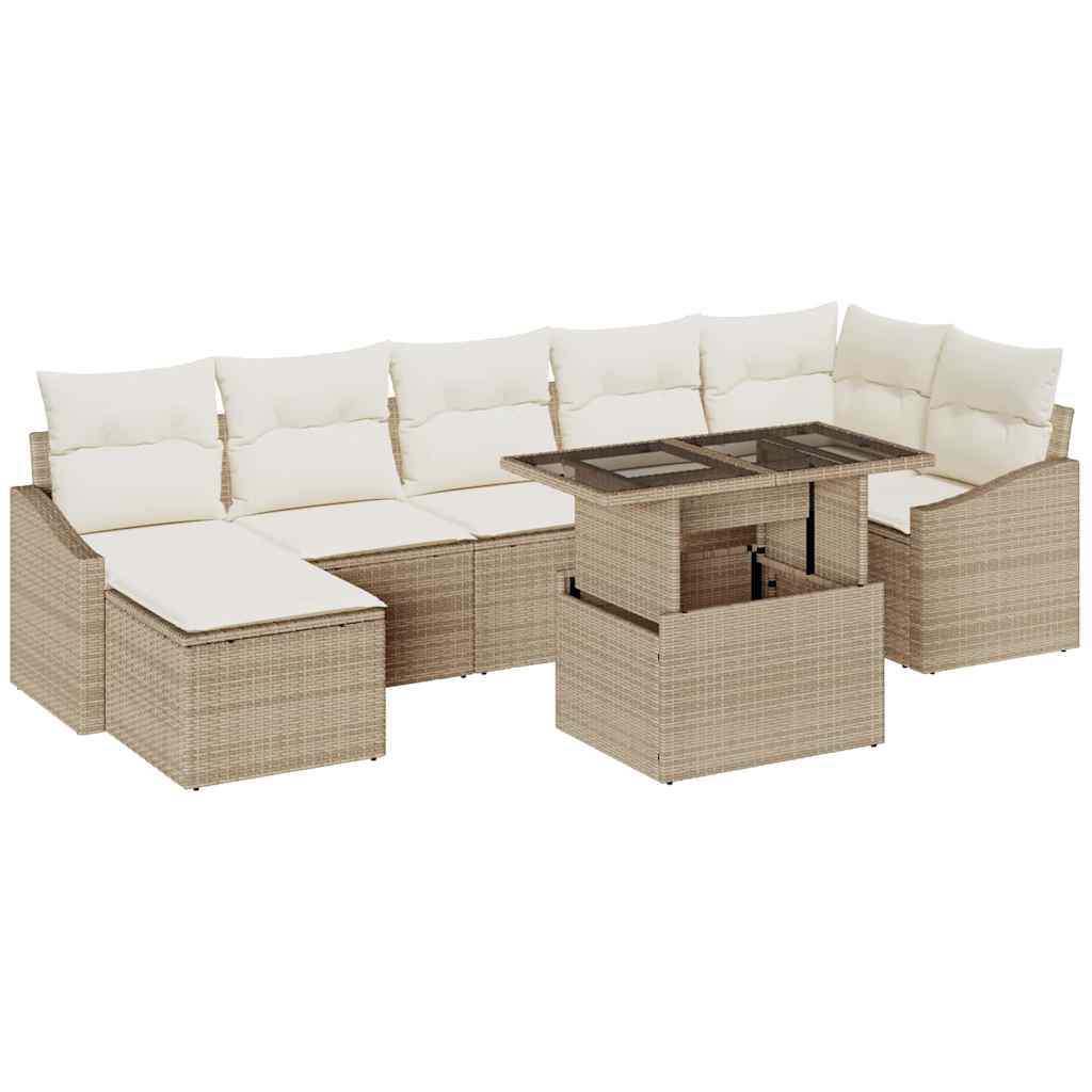 Havesofa Sæt med pude med opbevaring 8 pcs Beige og creme