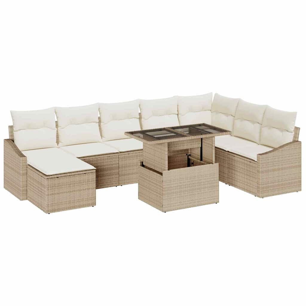 Havesofa Sæt med pude med opbevaring 9 pcs Beige og creme