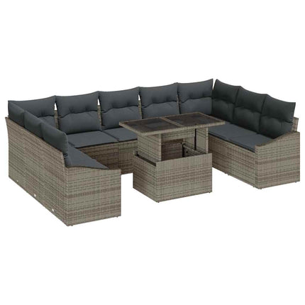 Havesofa Sæt 10 pcs Grå polyrattan & Pulverlakeret stål