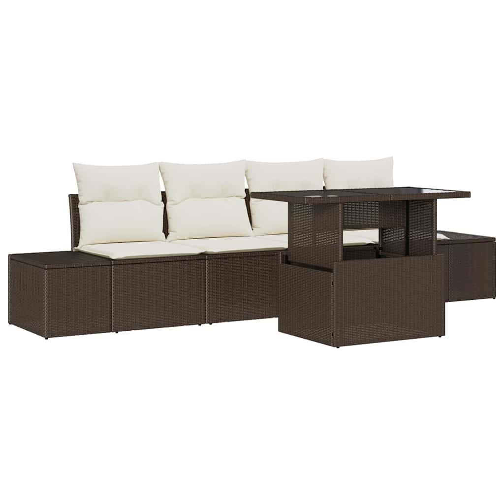 Havesofa Sæt med pude med opbevaring 5 pcs Brun og Creme