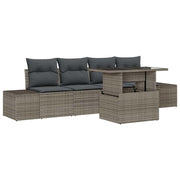 Havesofa Sæt med pude 5 pcs Grå polyrattan & Pulverlakeret stål