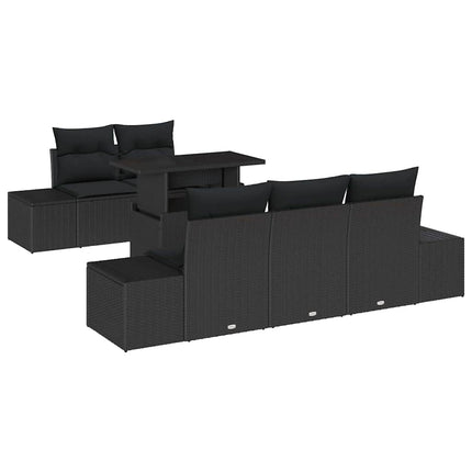 Havesofa Sæt 6 stk. Sort polyrattan, Pulverlakeret stål