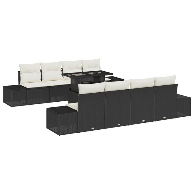 Havesofa Sæt med pude med opbevaring 9 pcs Sort og Cream