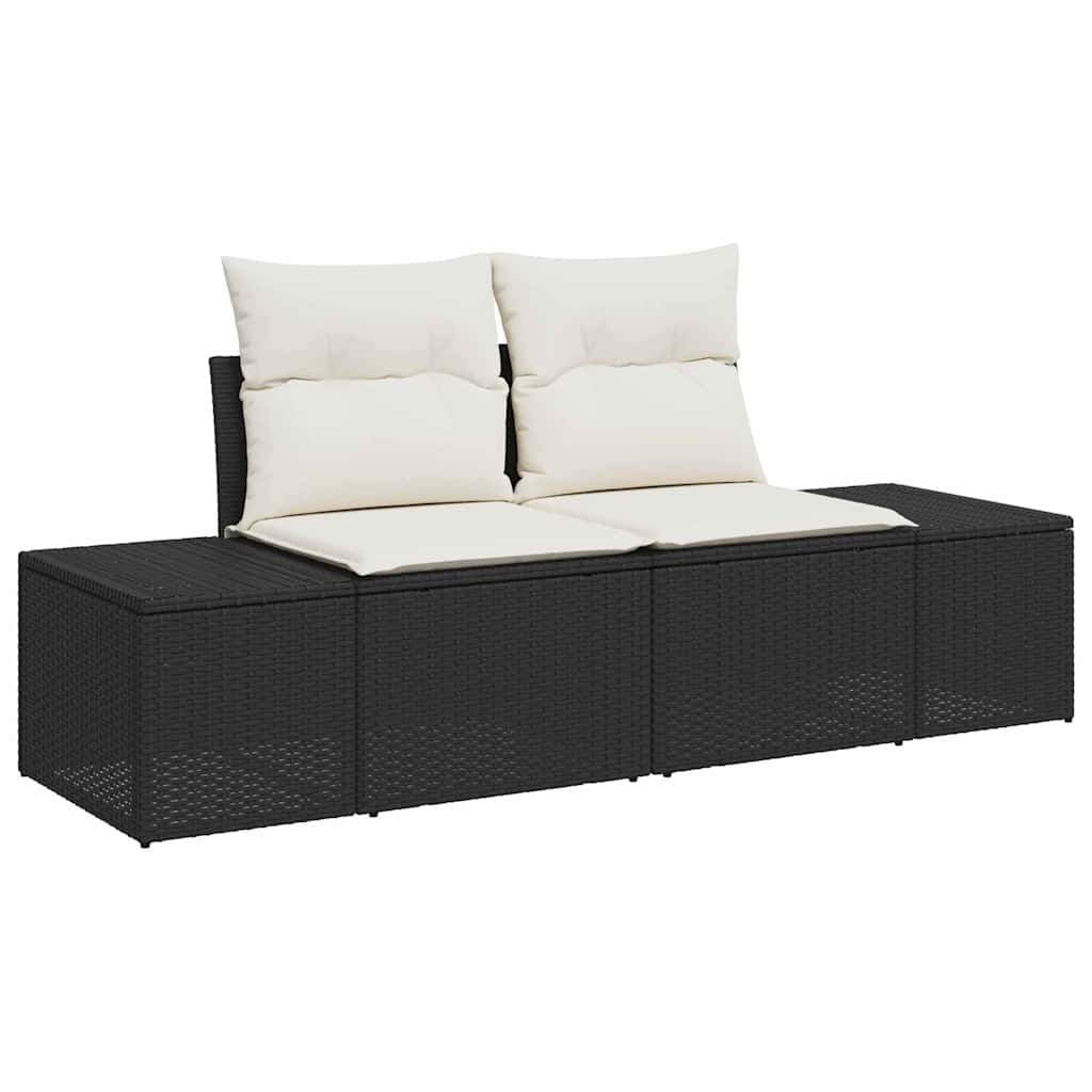 Havesofa Sæt med pude 7 pcs Sort og Cream 100 x 55 x 73 cm