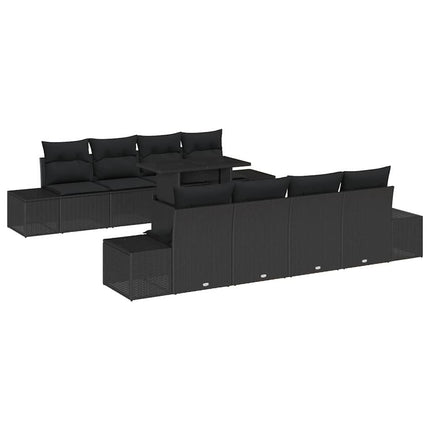 Havesofa Sæt 9 stk. Sort Poly Rattan og pulverlakeret stål
