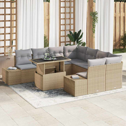 Havesofa Sæt 9 stk. Beige og lys grå polyrattan