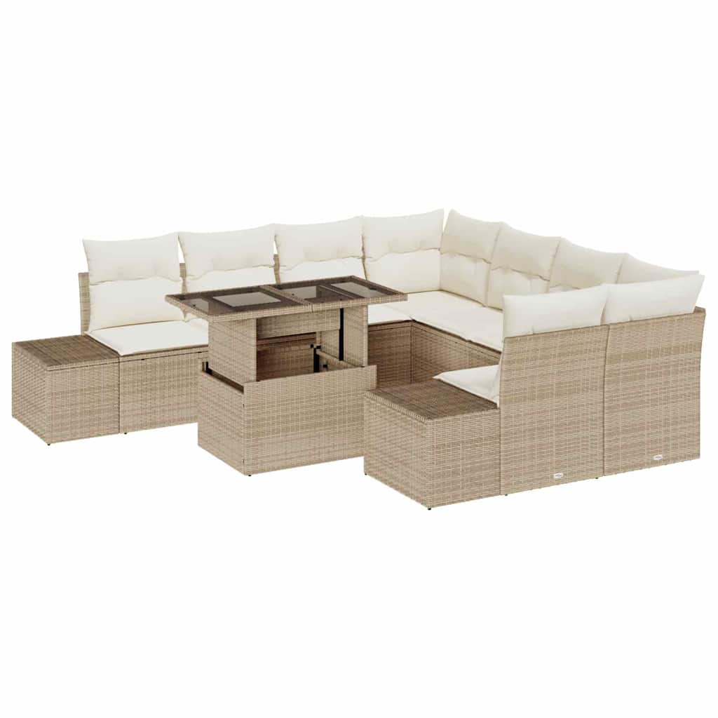 Havesofa Sæt med pude 9 pcs Beige og creme 100 x 55 x 73 cm