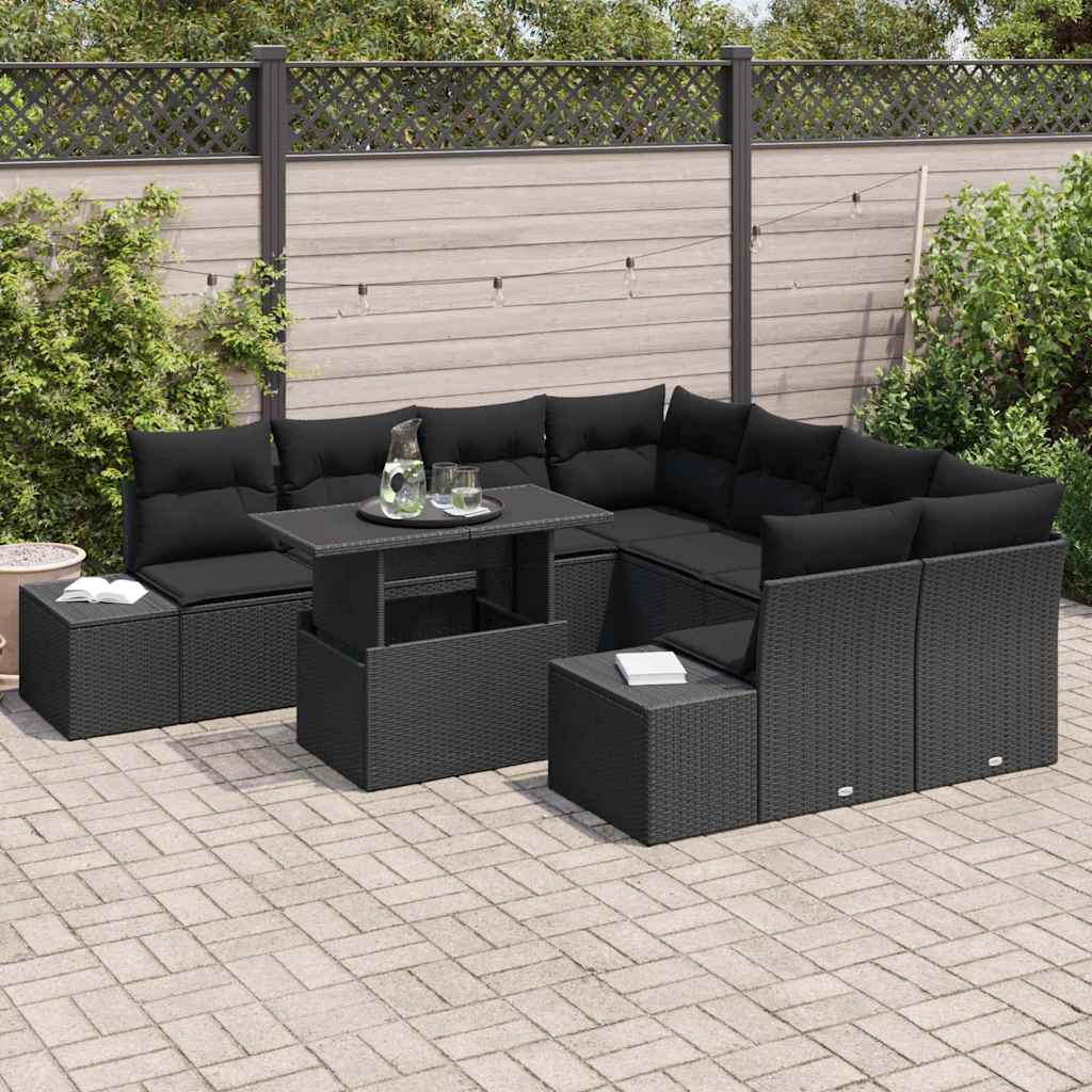 Havesofa Sæt med pude med pude 9 pcs Sort 100 x 55 x 73 cm