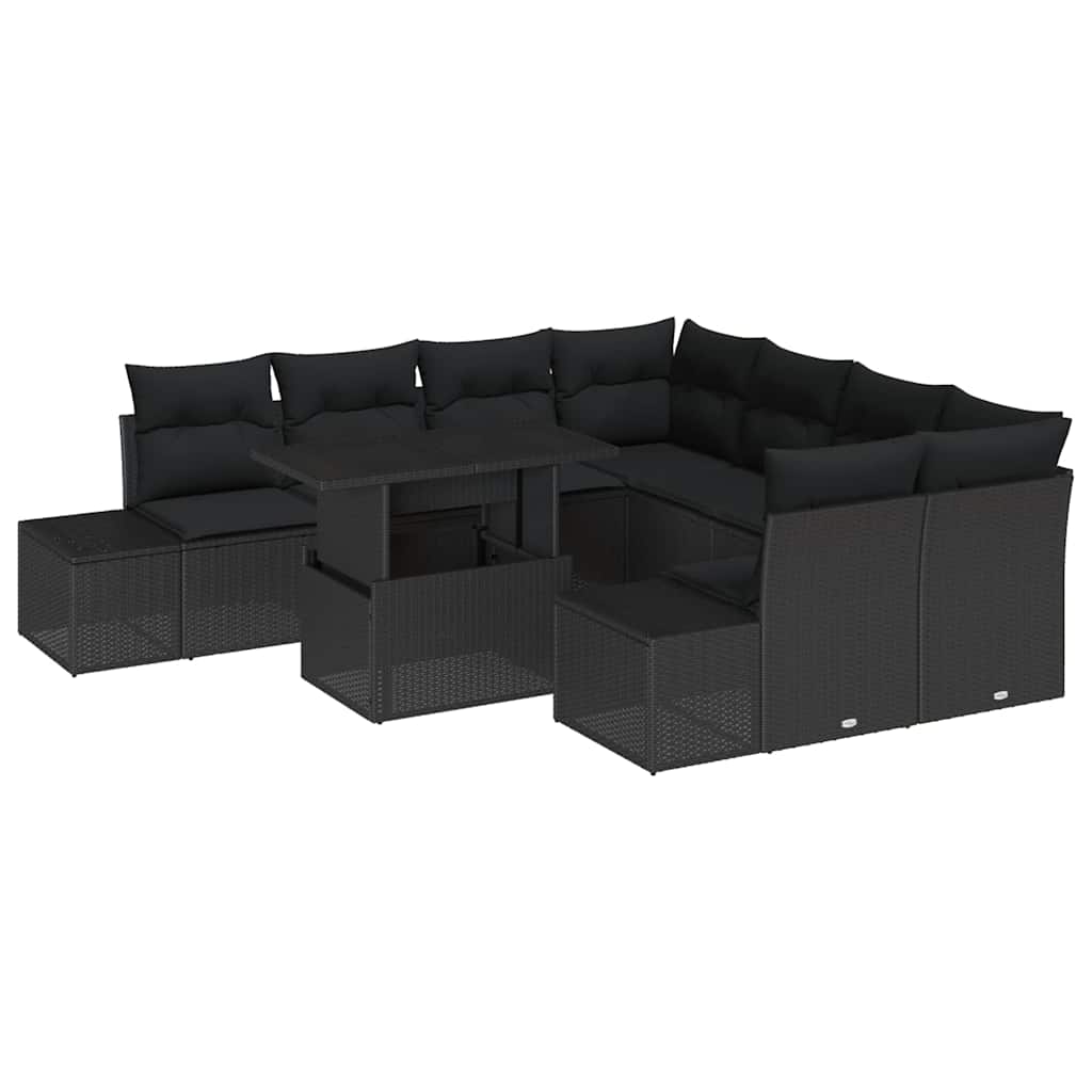 Havesofa Sæt med pude med pude 9 pcs Sort 100 x 55 x 73 cm