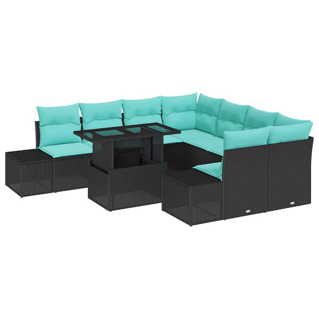 Havesofa Sæt 9 stk. Sort polyrattan