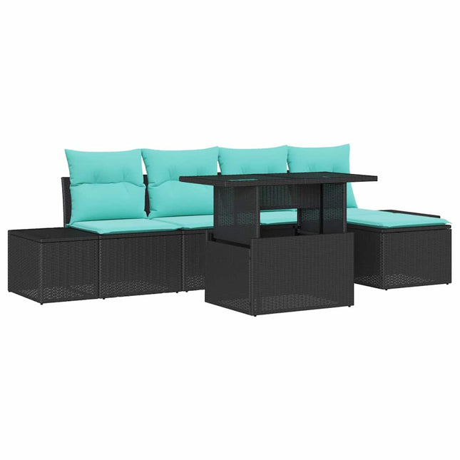 Havesofa Sæt 6 stk. Sort polyrattan